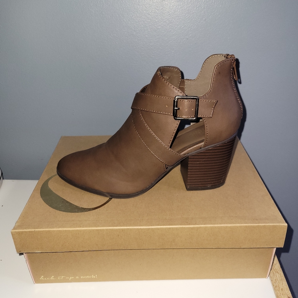Brown Block Heel Booties